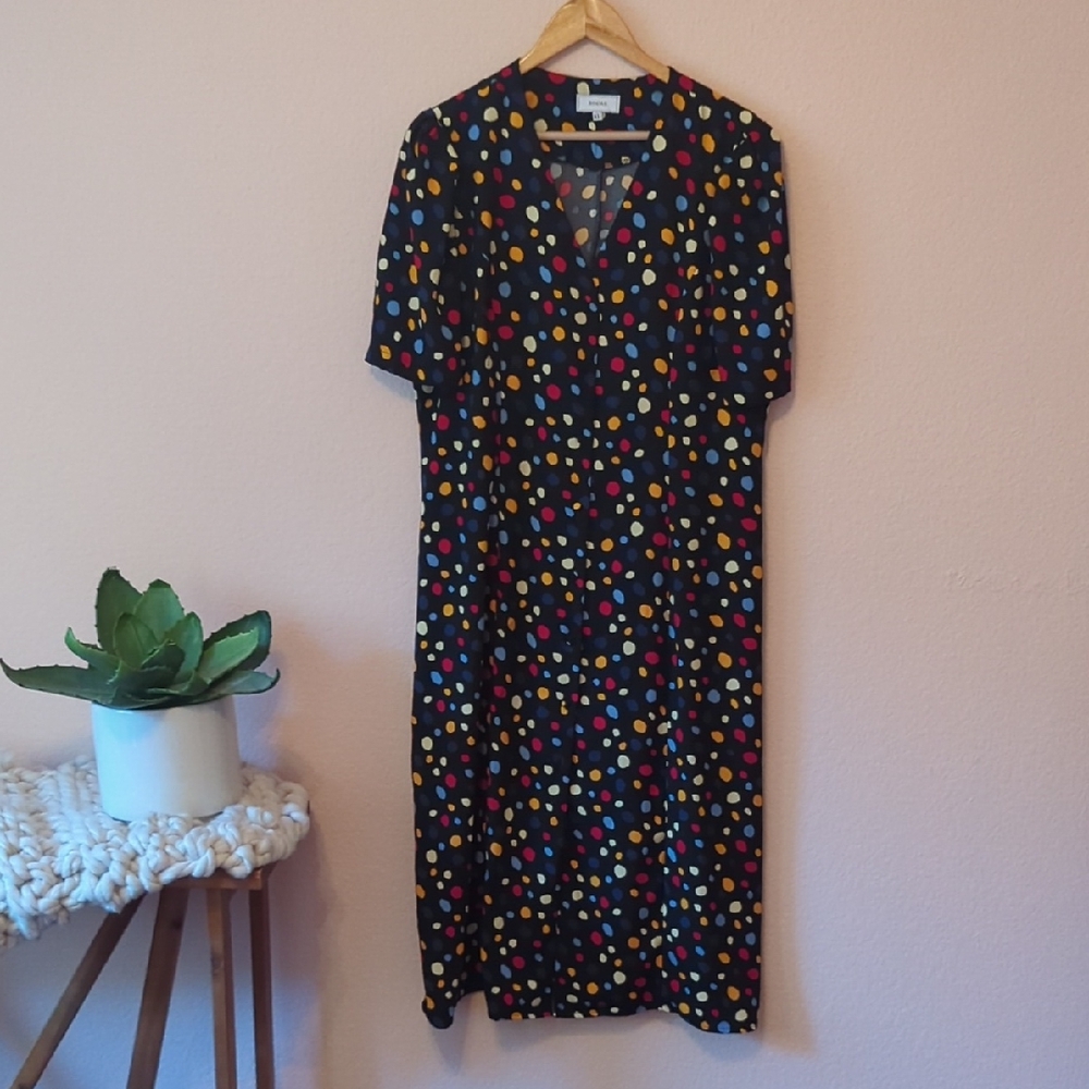 RIHOAS Black Midi Dress with Colorful Dots